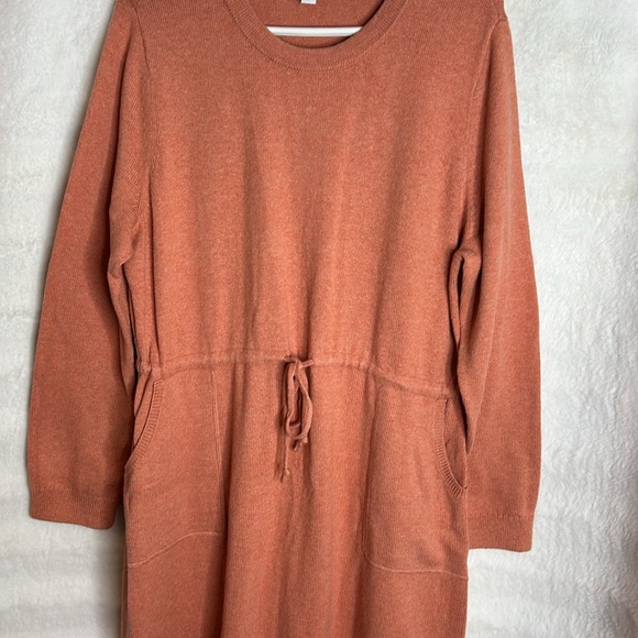 Pure J JILL Red Clay Heather Coral Waist Drawstring midi sweater dress size L - Picture 6 of 12
